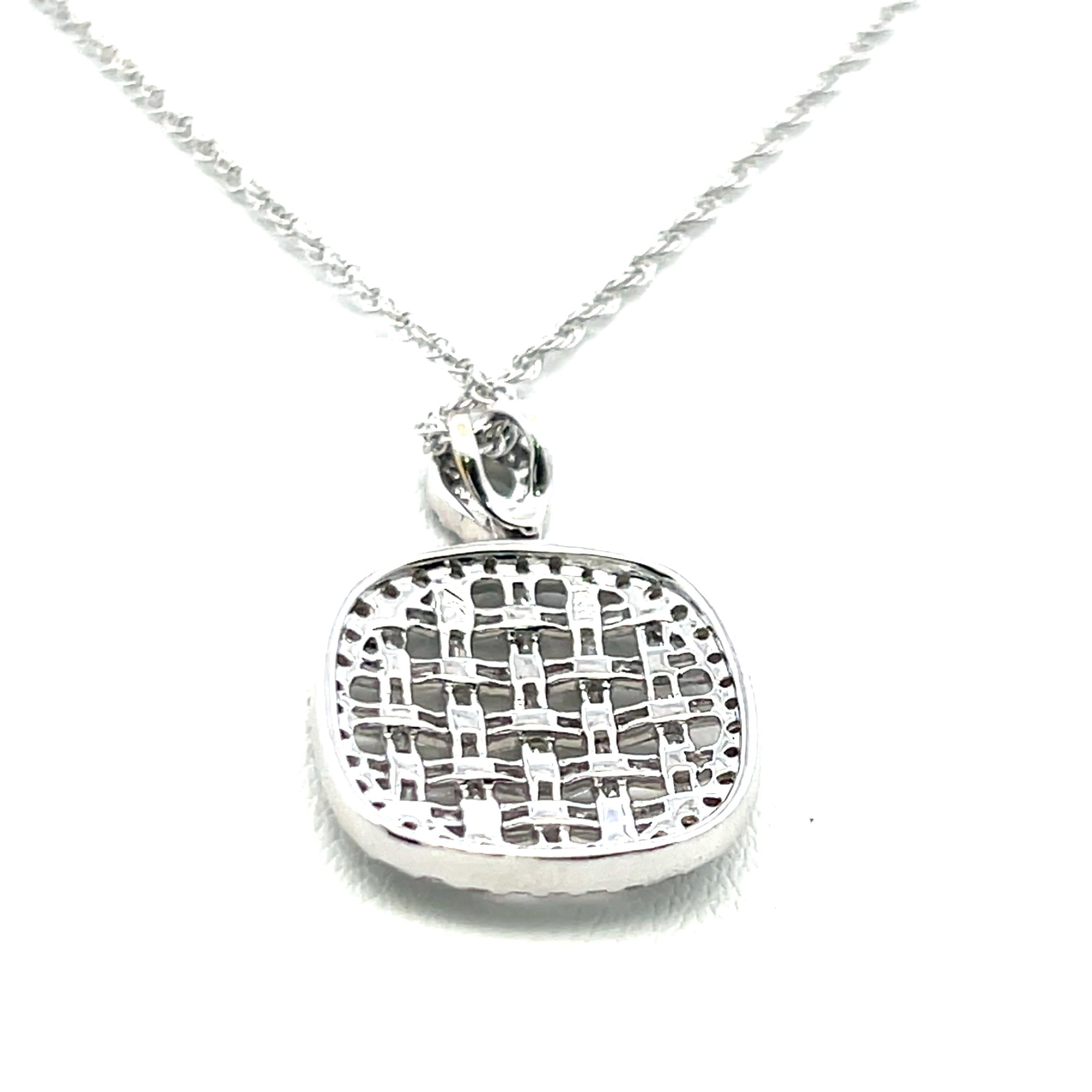 1.30 Carat Round Brilliant and Baguette Diamond 14K White Gold Pendant Necklace