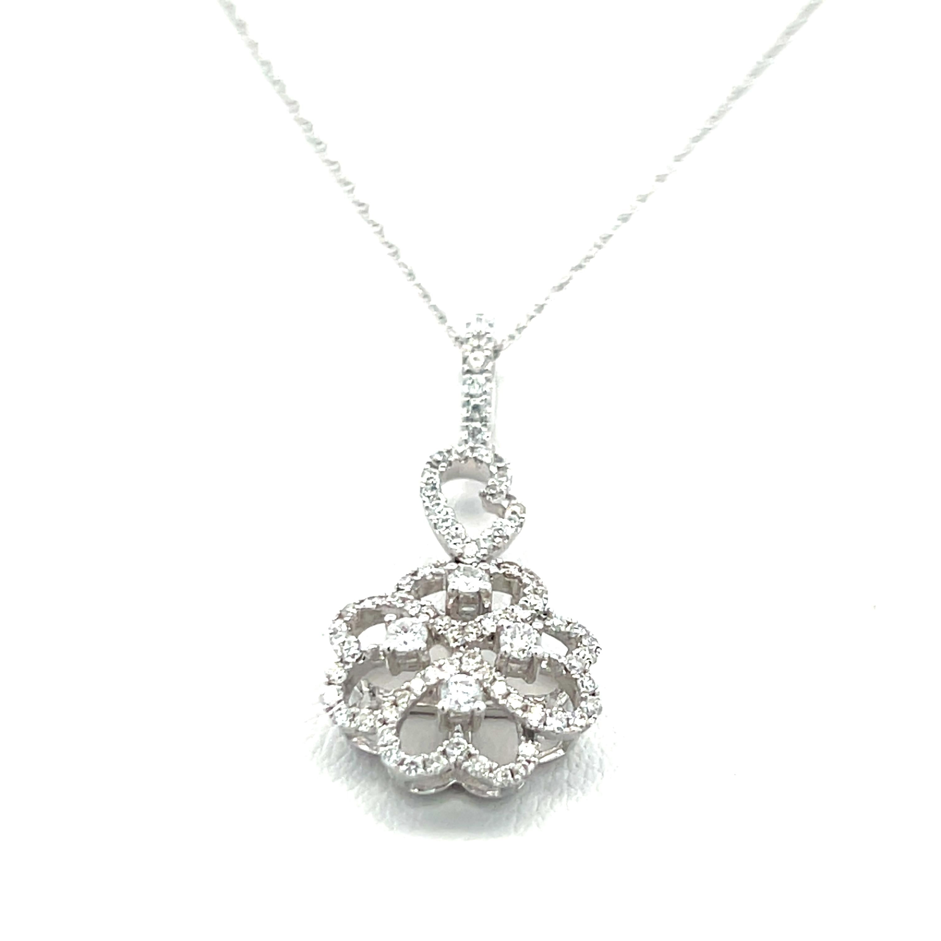 0.39 Carat Round Brilliant G VS1 Diamond 18 Karat White Gold Pendant Necklace