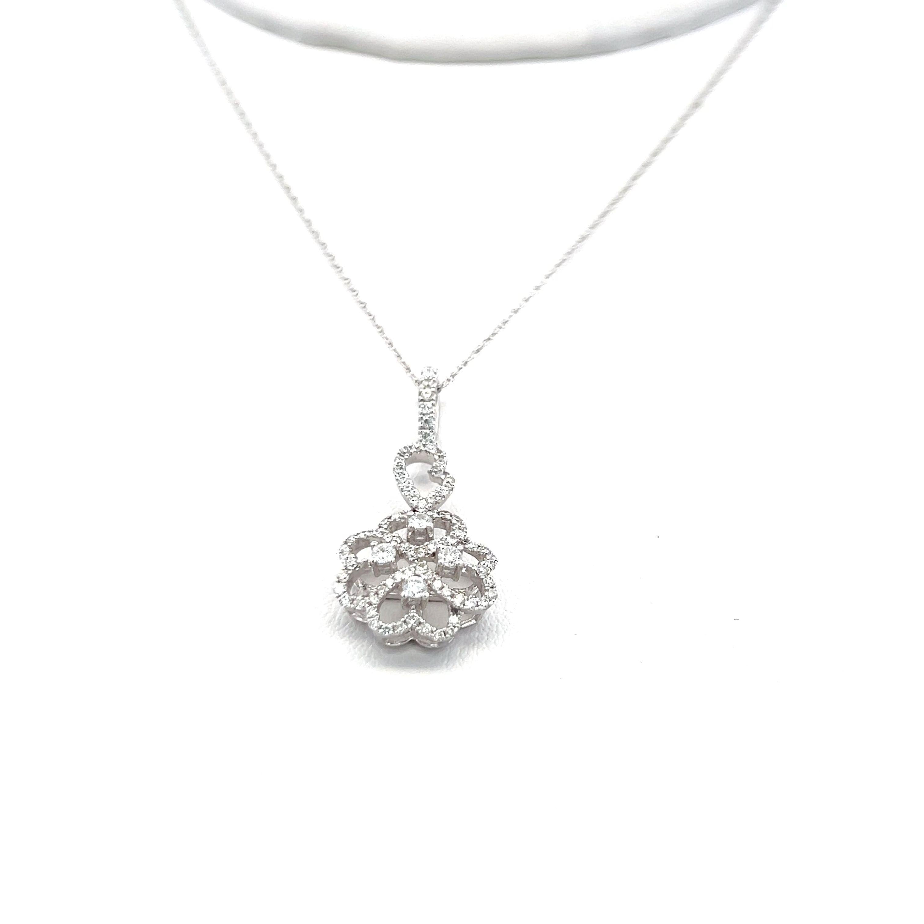 0.39 Carat Round Brilliant G VS1 Diamond 18 Karat White Gold Pendant Necklace