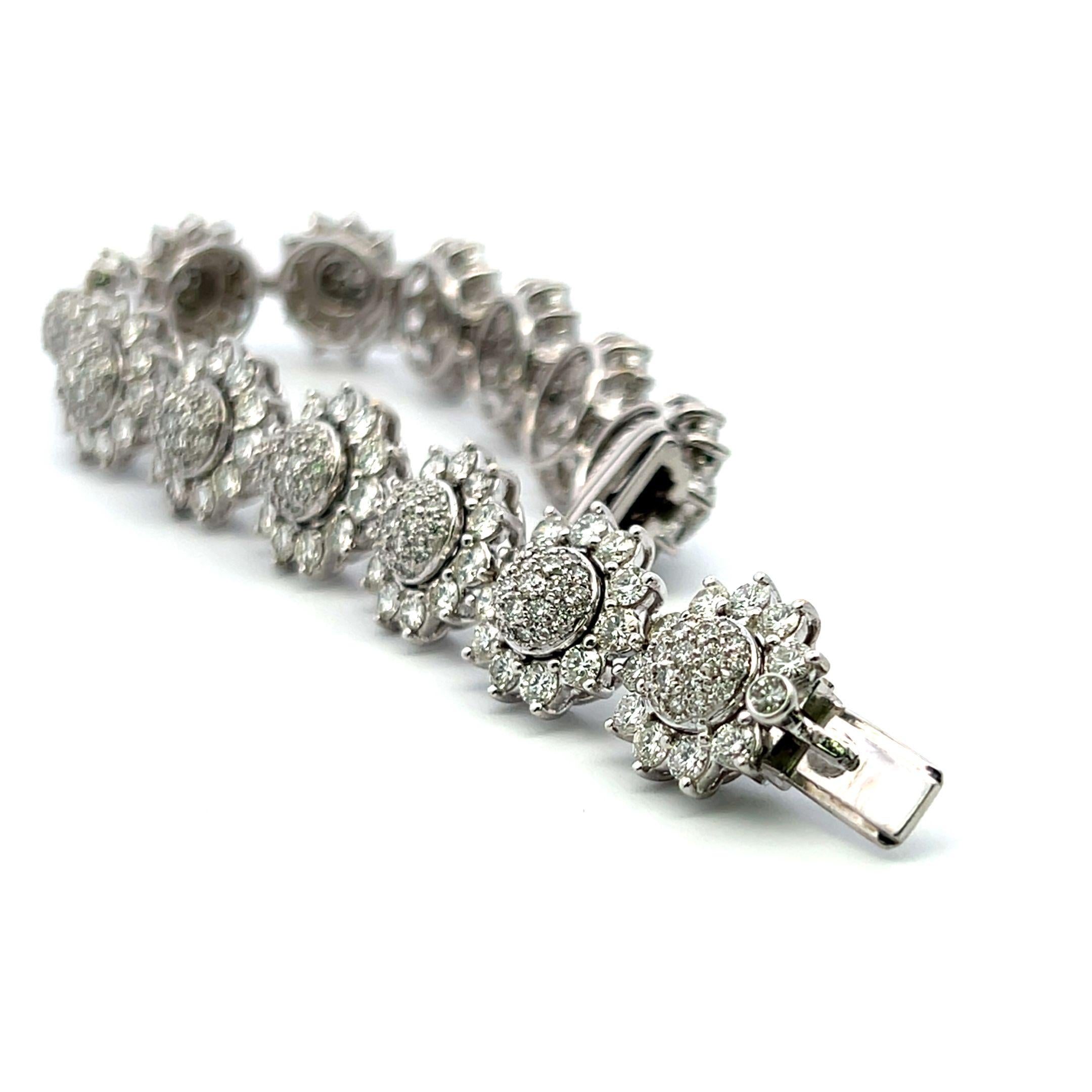 Hammerman Bros 16.75ct Diamond Sunburst Link Bracelet in 18K White Gold/Platinum