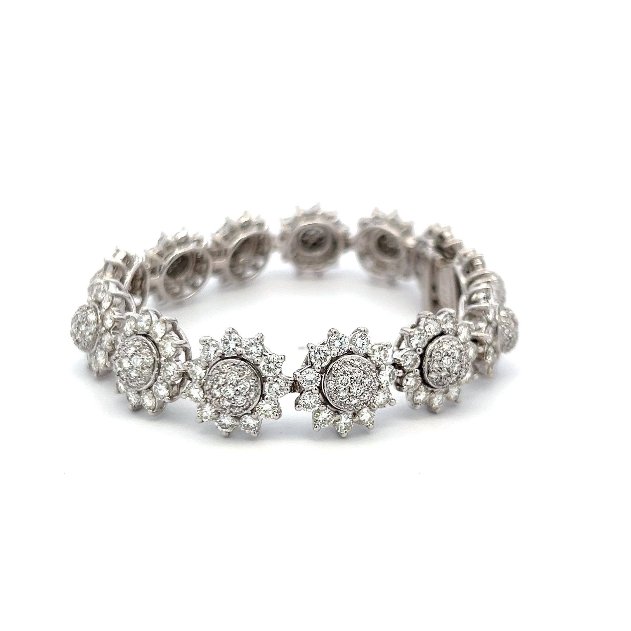 Hammerman Bros 16.75ct Diamond Sunburst Link Bracelet in 18K White Gold/Platinum