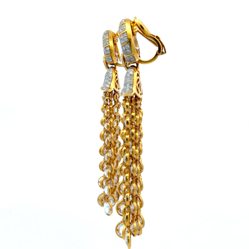 25.00 Carat Rose Cut and Round Diamond 18 Karat Yellow Gold Chandelier Earrings