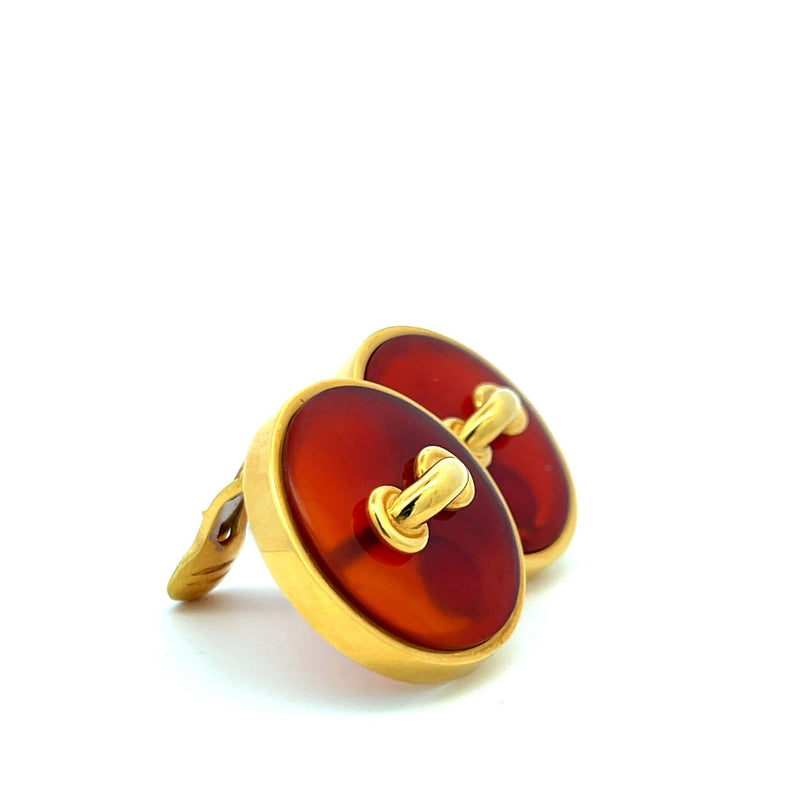 Aldo Cipullo Carnelian 18 Karat Yellow Gold Clip On Earrings