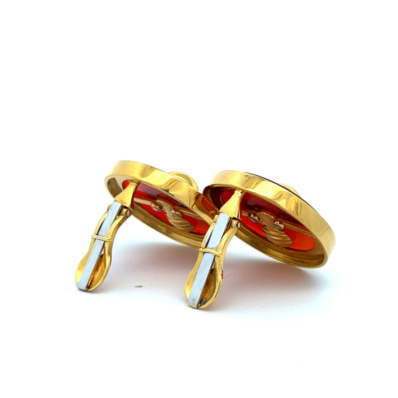 Aldo Cipullo Carnelian 18 Karat Yellow Gold Clip On Earrings