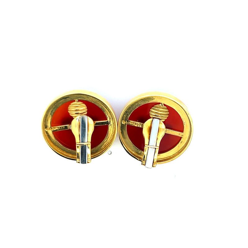 Aldo Cipullo Carnelian 18 Karat Yellow Gold Clip On Earrings