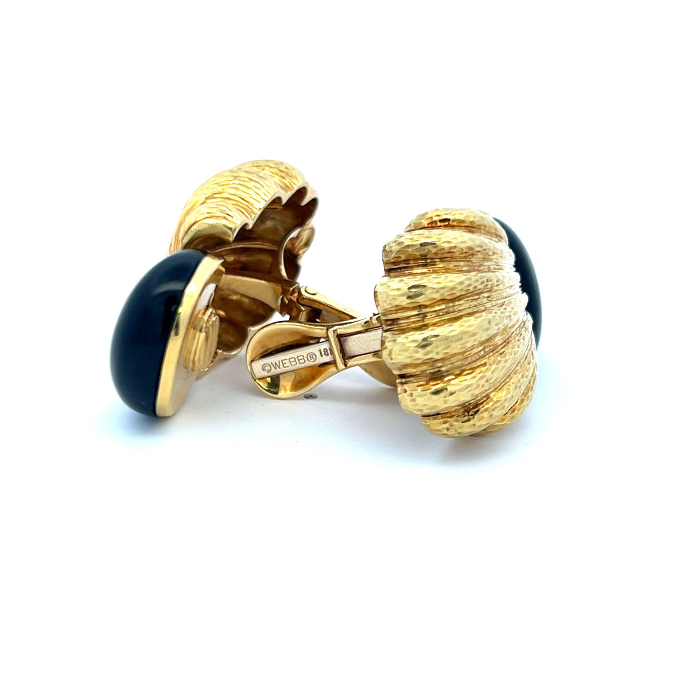 David Webb Textured Gold & Black Enamel Clip-On Earrings