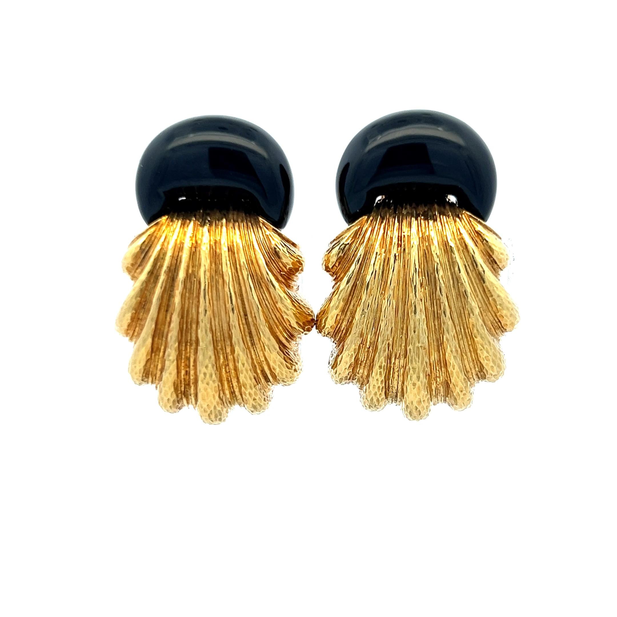 David Webb Textured Gold & Black Enamel Clip-On Earrings