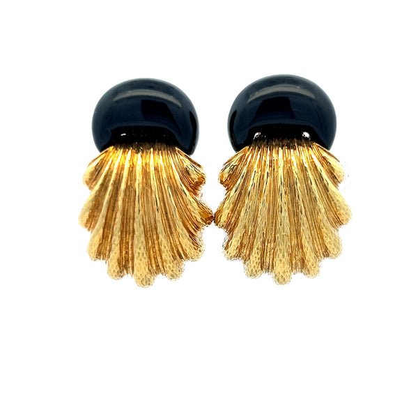 David Webb Textured Gold & Black Enamel Clip-On Earrings