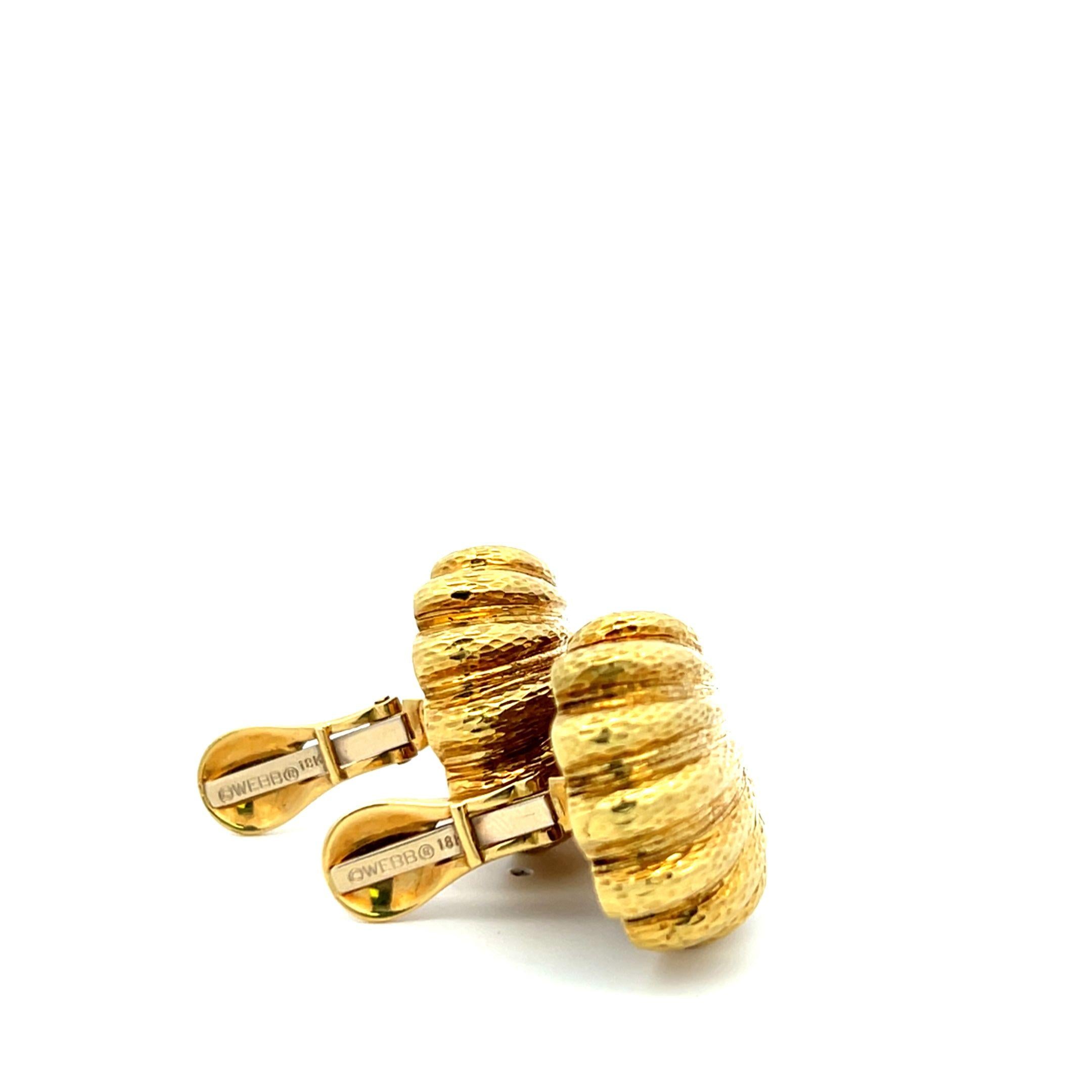 David Webb Textured Gold & Black Enamel Clip-On Earrings