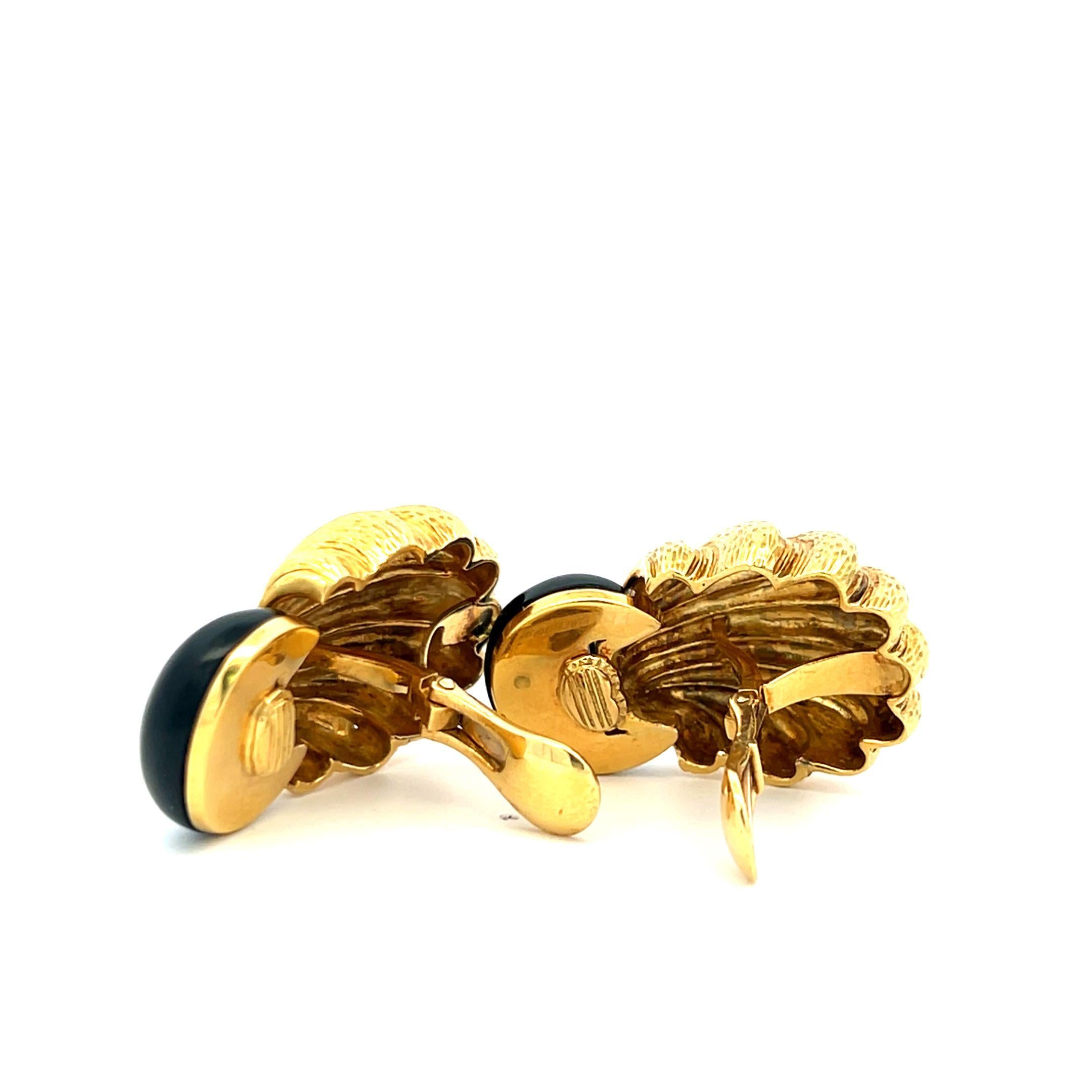 David Webb Textured Gold & Black Enamel Clip-On Earrings