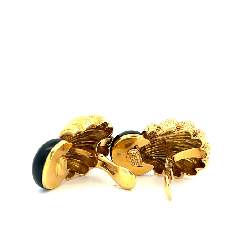 David Webb Black Onyx 18 Karat Yellow Gold Clip On Earrings