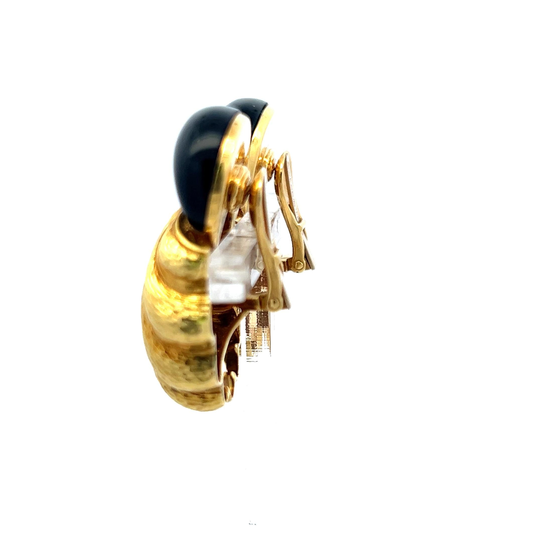 David Webb Textured Gold & Black Enamel Clip-On Earrings