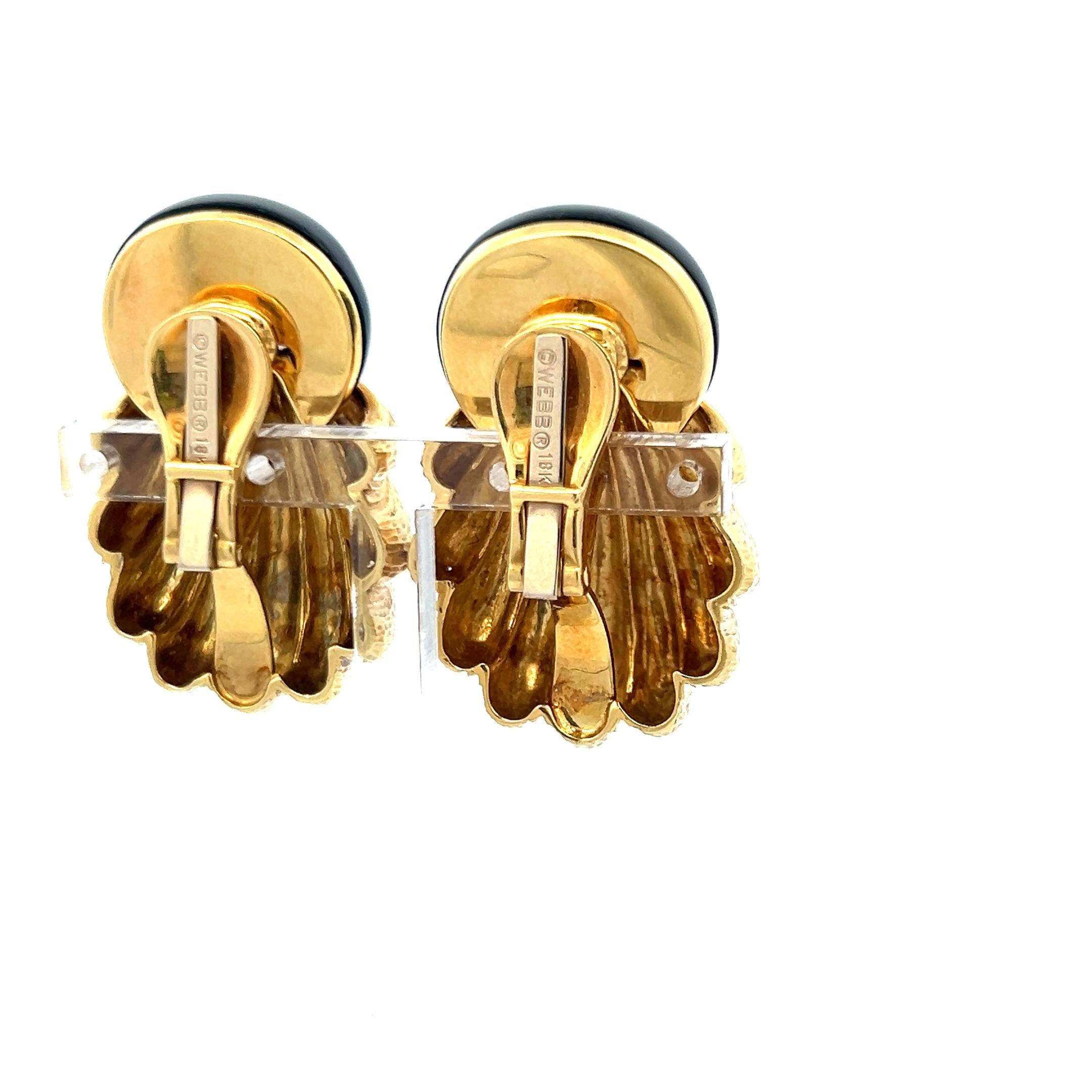 David Webb Textured Gold & Black Enamel Clip-On Earrings
