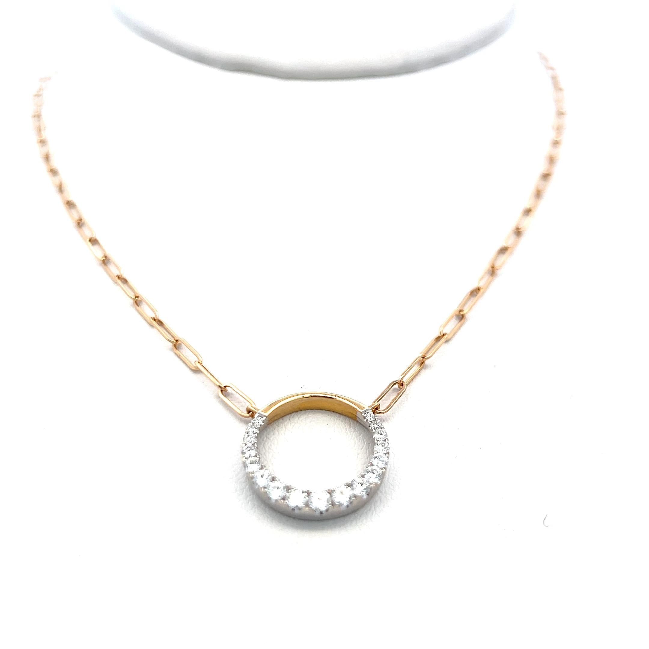 0.49 Carat Round Brilliant F VS1 Diamond 14 Karat Two Tone Gold Pendant Necklace