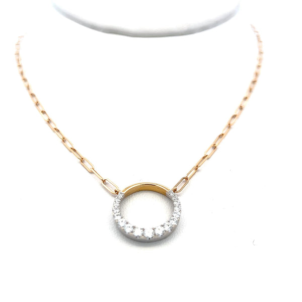 0.49 Carat Round Brilliant F VS1 Diamond 14 Karat Two Tone Gold Pendant Necklace