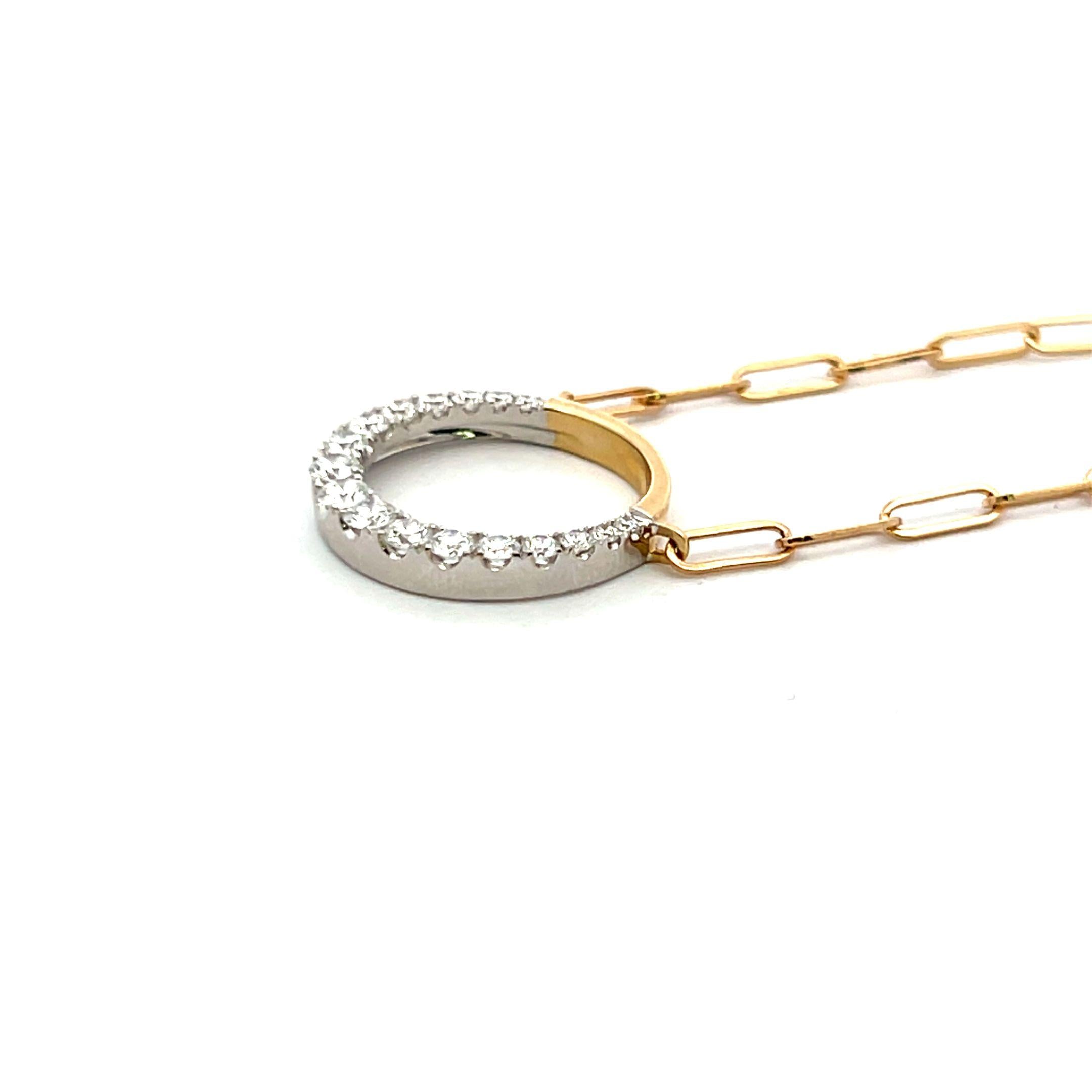 0.49 Carat Round Brilliant F VS1 Diamond 14 Karat Two Tone Gold Pendant Necklace