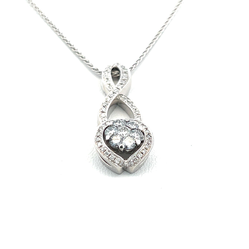 0.90 Carat Round Brilliant H VS2 Diamond 18 Karat White Gold Pendant Necklace