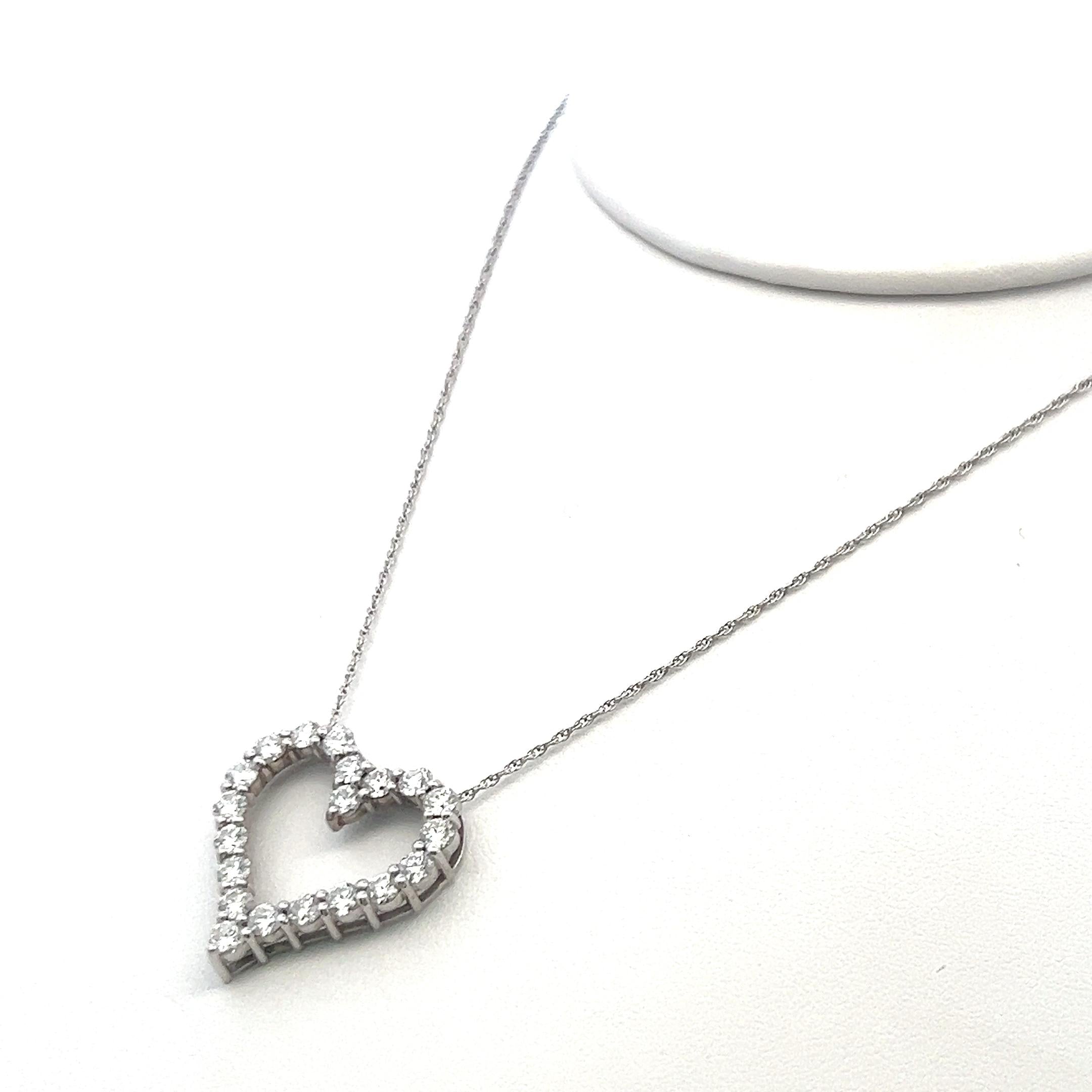 Vintage 14K White Gold Pendant Necklace with 2 Carat Round Diamonds