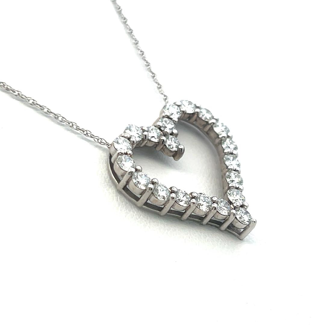 Vintage 14K White Gold Pendant Necklace with 2 Carat Round Diamonds