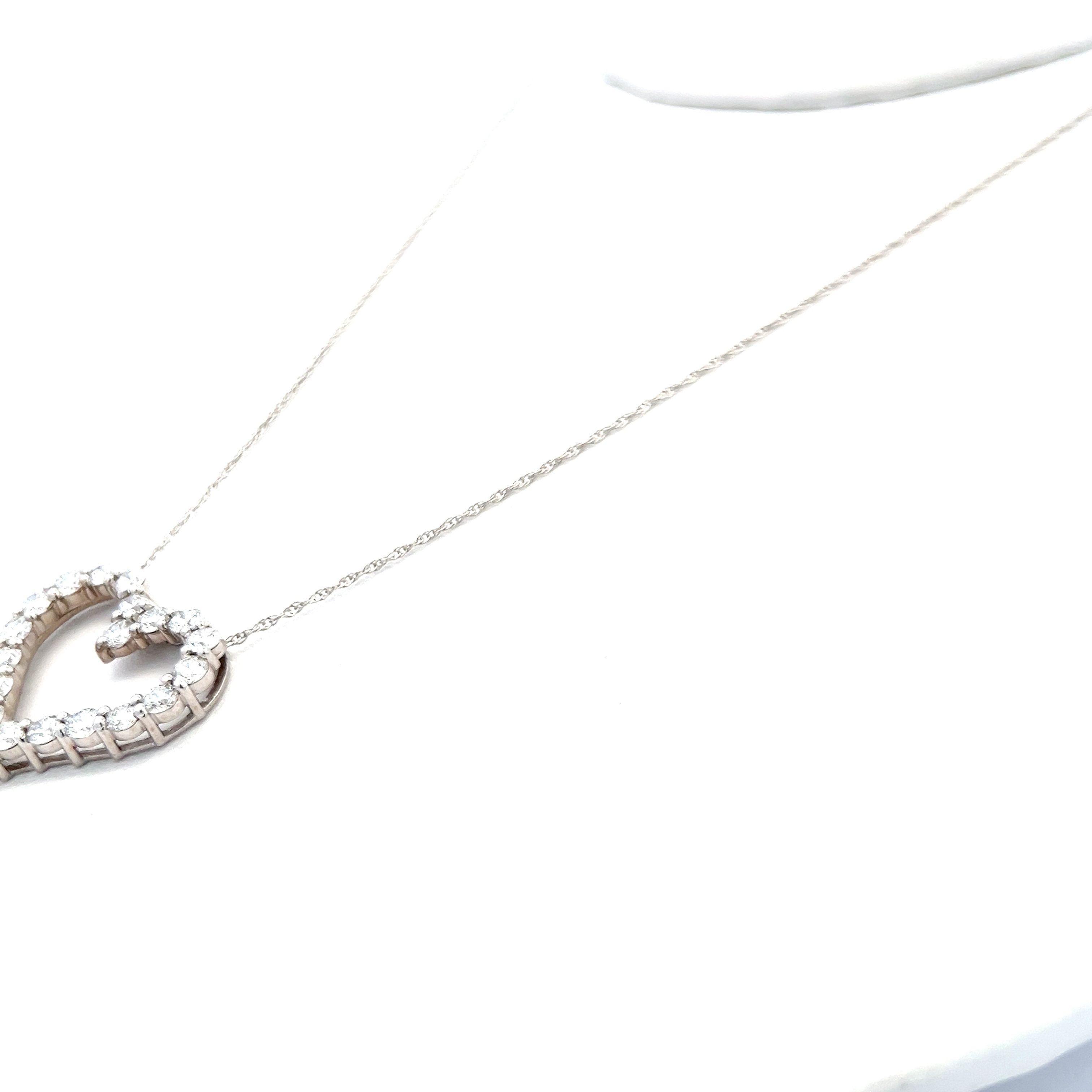 Vintage 14K White Gold Pendant Necklace with 2 Carat Round Diamonds