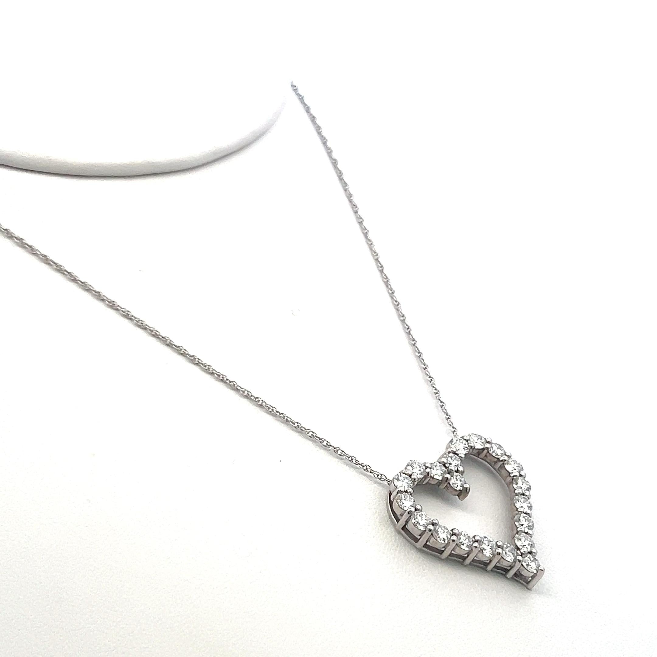 Vintage 14K White Gold Pendant Necklace with 2 Carat Round Diamonds
