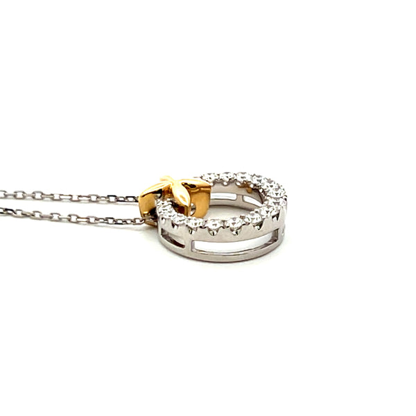 0.42 Carat Round Brilliant G VS1 Diamond 14 Karat Two Tone Gold Pendant Necklace