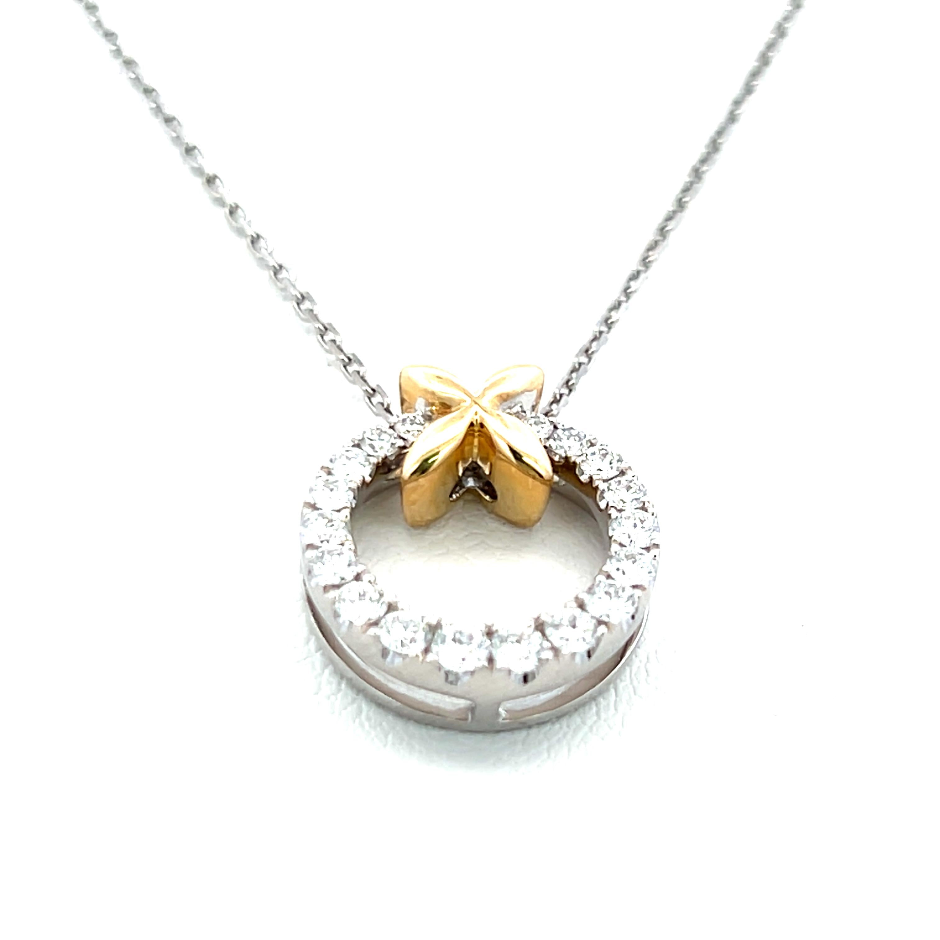 0.42 Carat Round Brilliant G VS1 Diamond 14 Karat Two Tone Gold Pendant Necklace