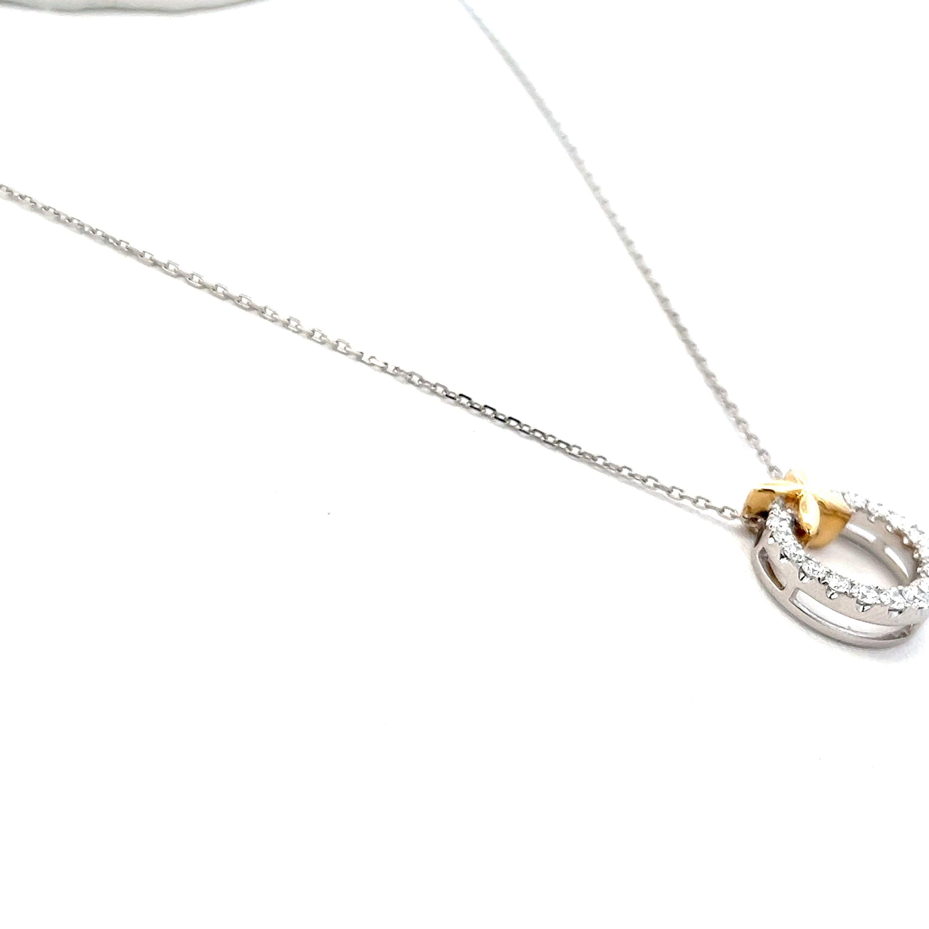 0.42 Carat Round Brilliant G VS1 Diamond 14 Karat Two Tone Gold Pendant Necklace