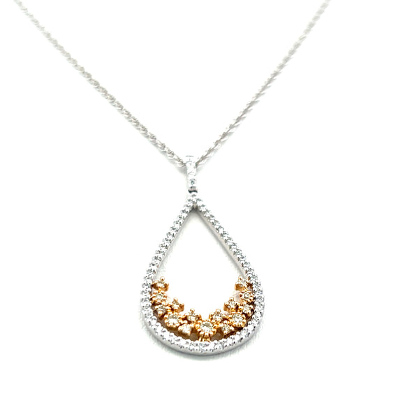 0.65 Carat Round Brilliant G VS1 Diamond 14 Karat Two Tone Gold Pendant Necklace