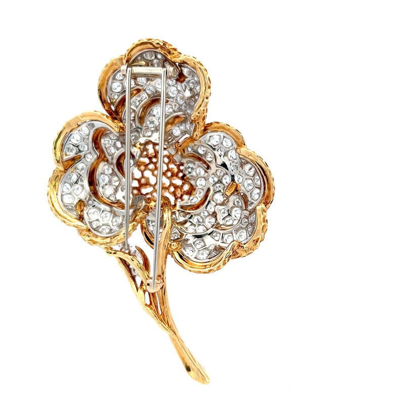 25.00 Carat Round Brilliant E VS1 Diamond 18 Karat Yellow Gold Pin Brooch