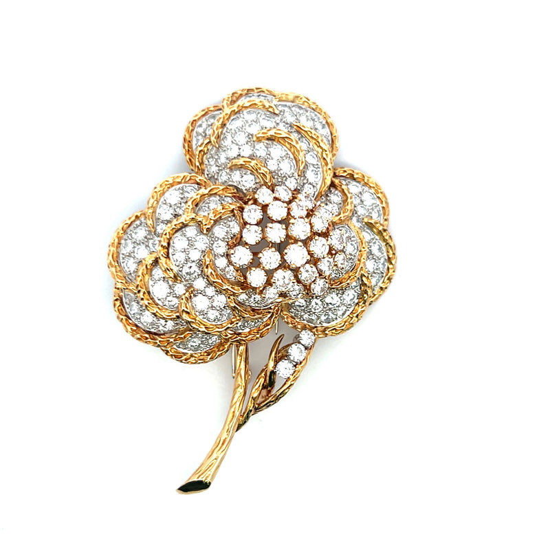 25.00 Carat Round Brilliant E VS1 Diamond 18 Karat Yellow Gold Pin Brooch