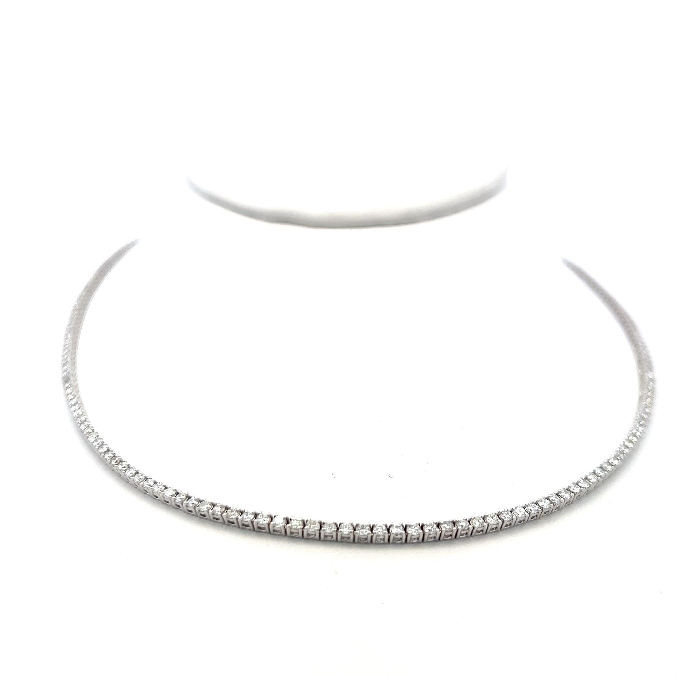 4.87 Carat Round Brilliant G VS1 Diamond 14 Karat White Gold Riviera Necklace