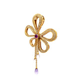 2.35 Carat Amethysts 1.00 Carat Round Brilliant Diamond 18K Yellow Gold Pendant