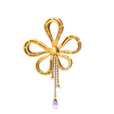 2.35 Carat Amethysts 1.00 Carat Round Brilliant Diamond 18K Yellow Gold Pendant