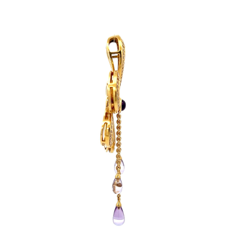 2.35 Carat Amethysts 1.00 Carat Round Brilliant Diamond 18K Yellow Gold Pendant