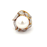 1.10 Carat Round Brilliant Diamond 16.2mm Pearl 18K Two Tone Gold Cocktail Ring