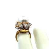 1.10 Carat Round Brilliant Diamond 16.2mm Pearl 18K Two Tone Gold Cocktail Ring