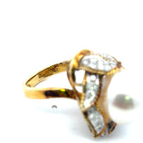 1.10 Carat Round Brilliant Diamond 16.2mm Pearl 18K Two Tone Gold Cocktail Ring