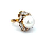 1.10 Carat Round Brilliant Diamond 16.2mm Pearl 18K Two Tone Gold Cocktail Ring