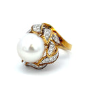 1.10 Carat Round Brilliant Diamond 16.2mm Pearl 18K Two Tone Gold Cocktail Ring