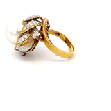 1.10 Carat Round Brilliant Diamond 16.2mm Pearl 18K Two Tone Gold Cocktail Ring