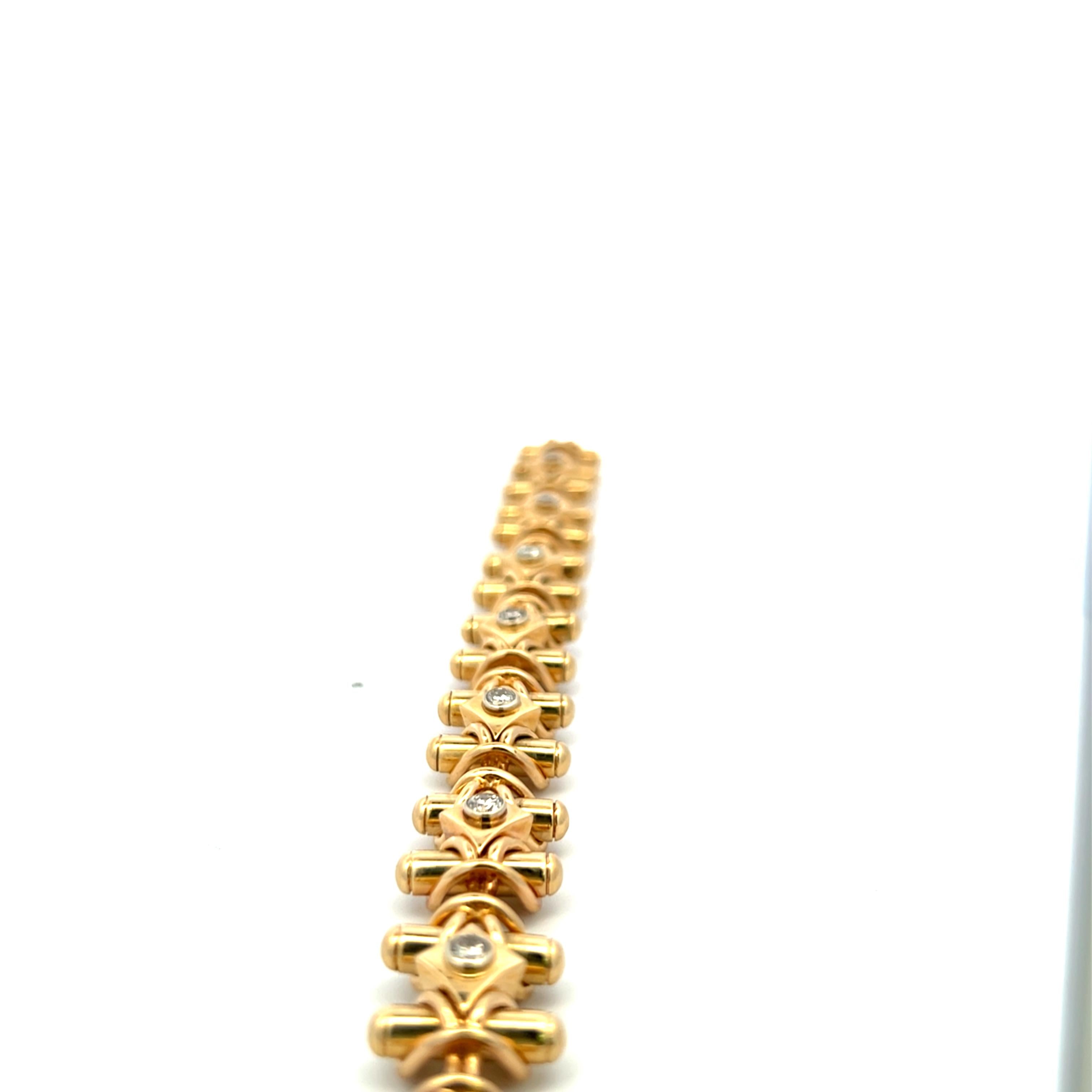 Vintage 18K Yellow Gold Link Bracelet with 1.2 Carat Round H-VS2 Diamonds