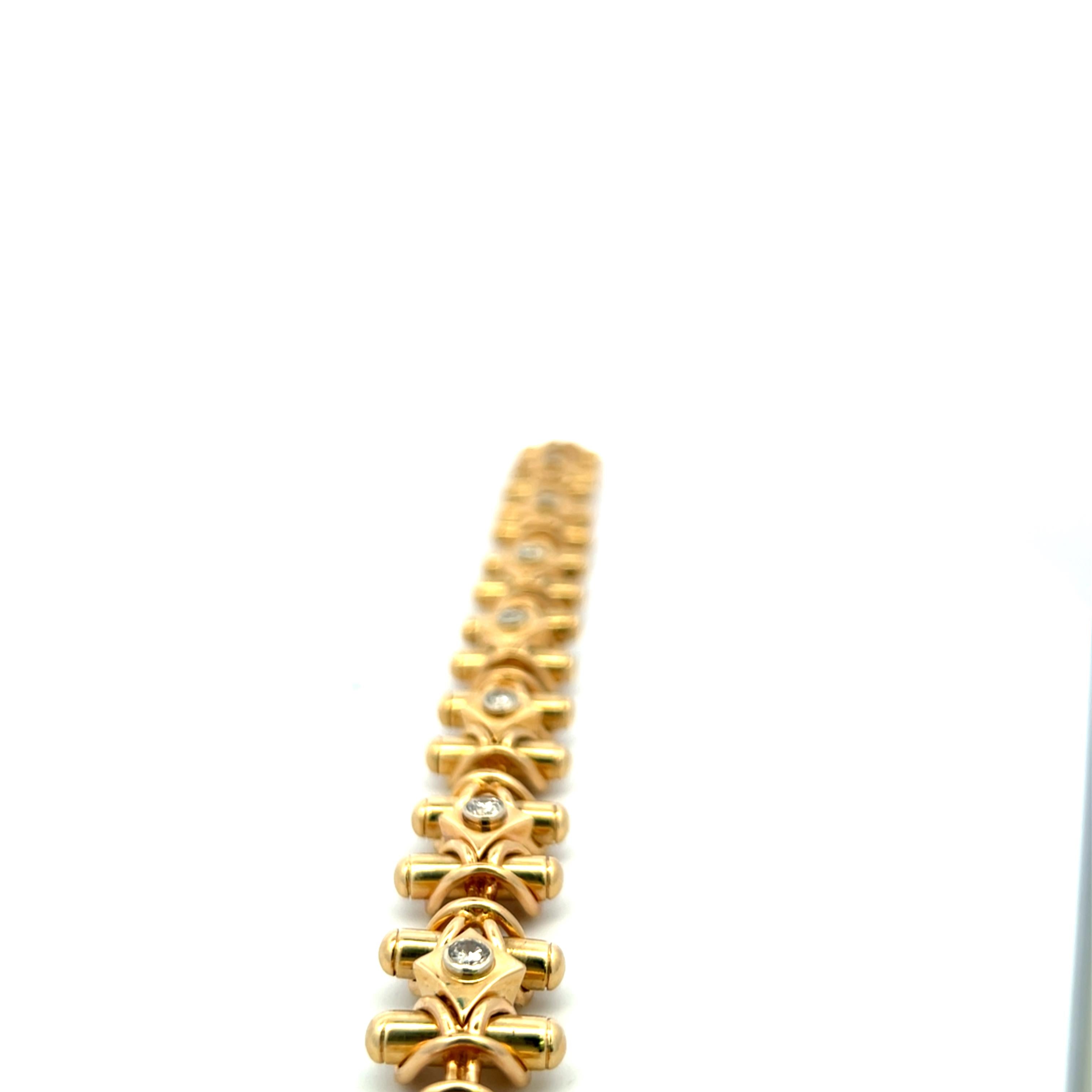 Vintage 18K Yellow Gold Link Bracelet with 1.2 Carat Round H-VS2 Diamonds