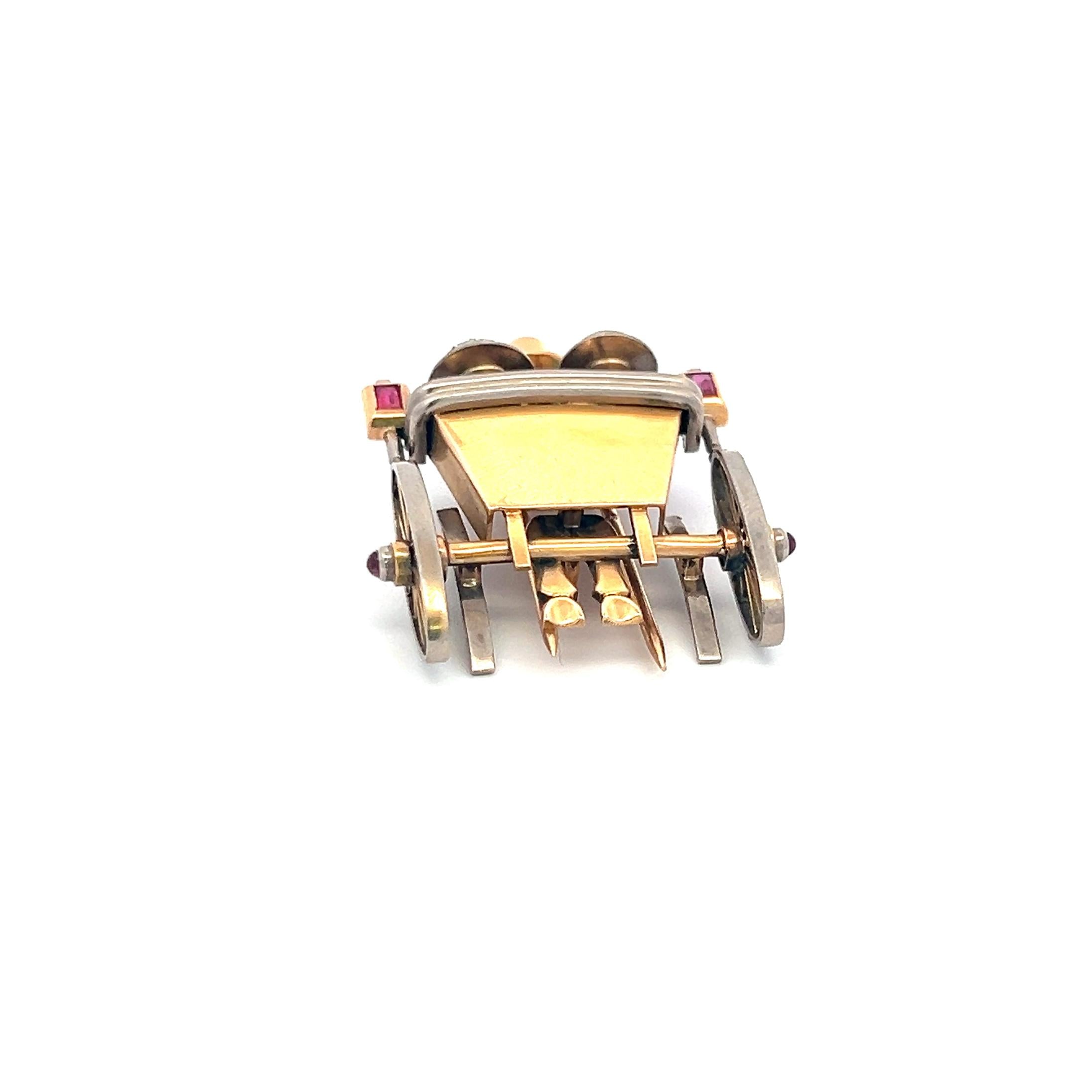 0.15 Carat Round Brilliant Diamond 0.15 Carat Ruby 18K Two Tone Gold Pin Brooch
