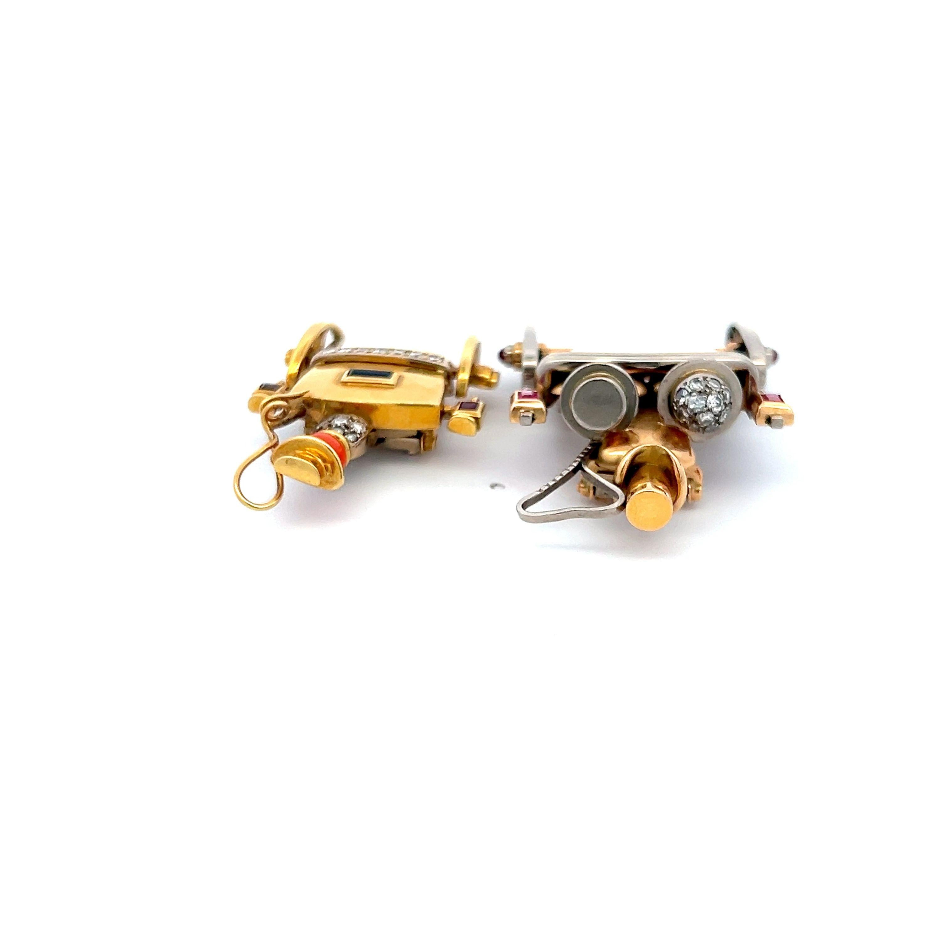 18K YG Pin Brooch with 0.35ct Round Diamonds 0.15ct Sapphire & Multi Gemstones