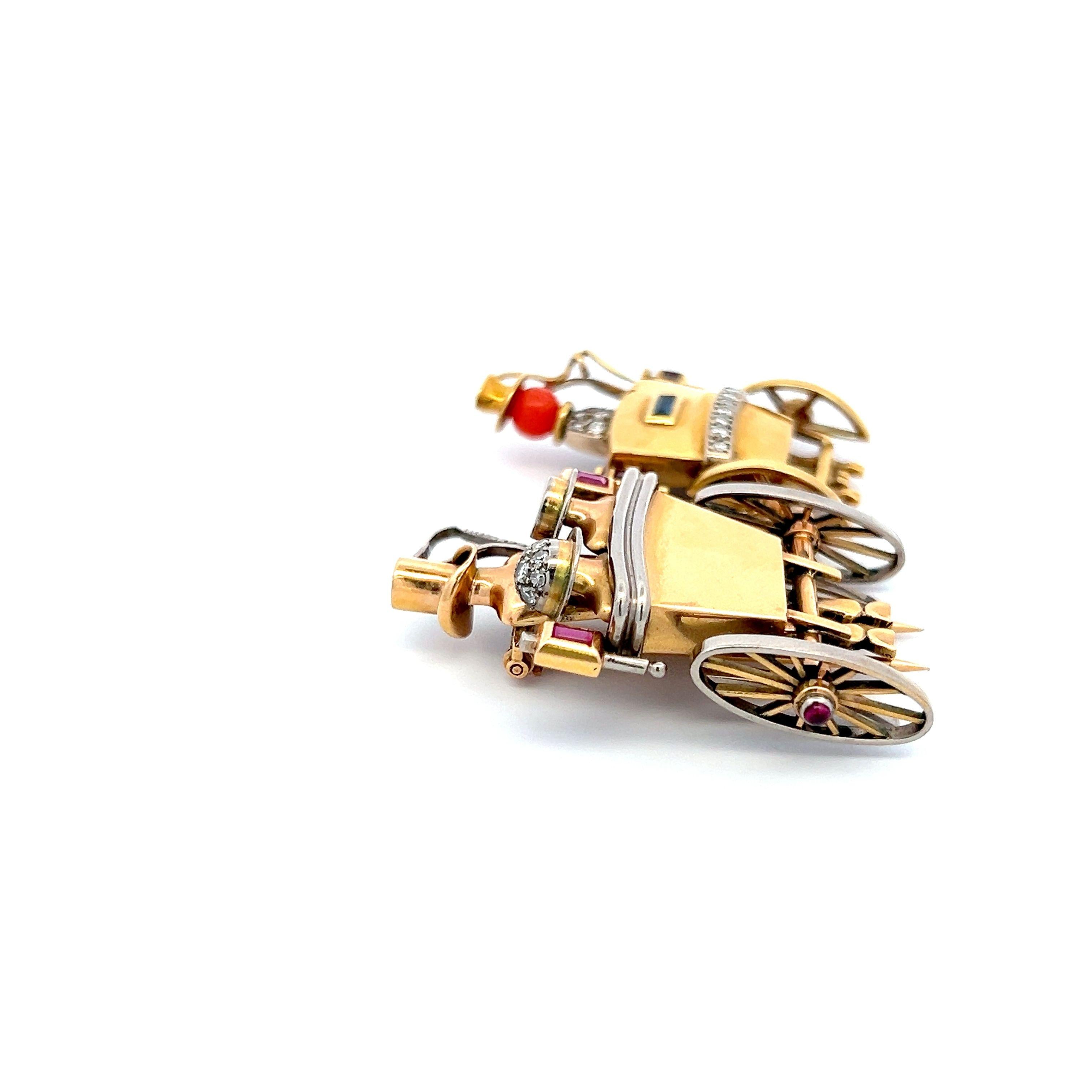 18K YG Pin Brooch with 0.35ct Round Diamonds 0.15ct Sapphire & Multi Gemstones