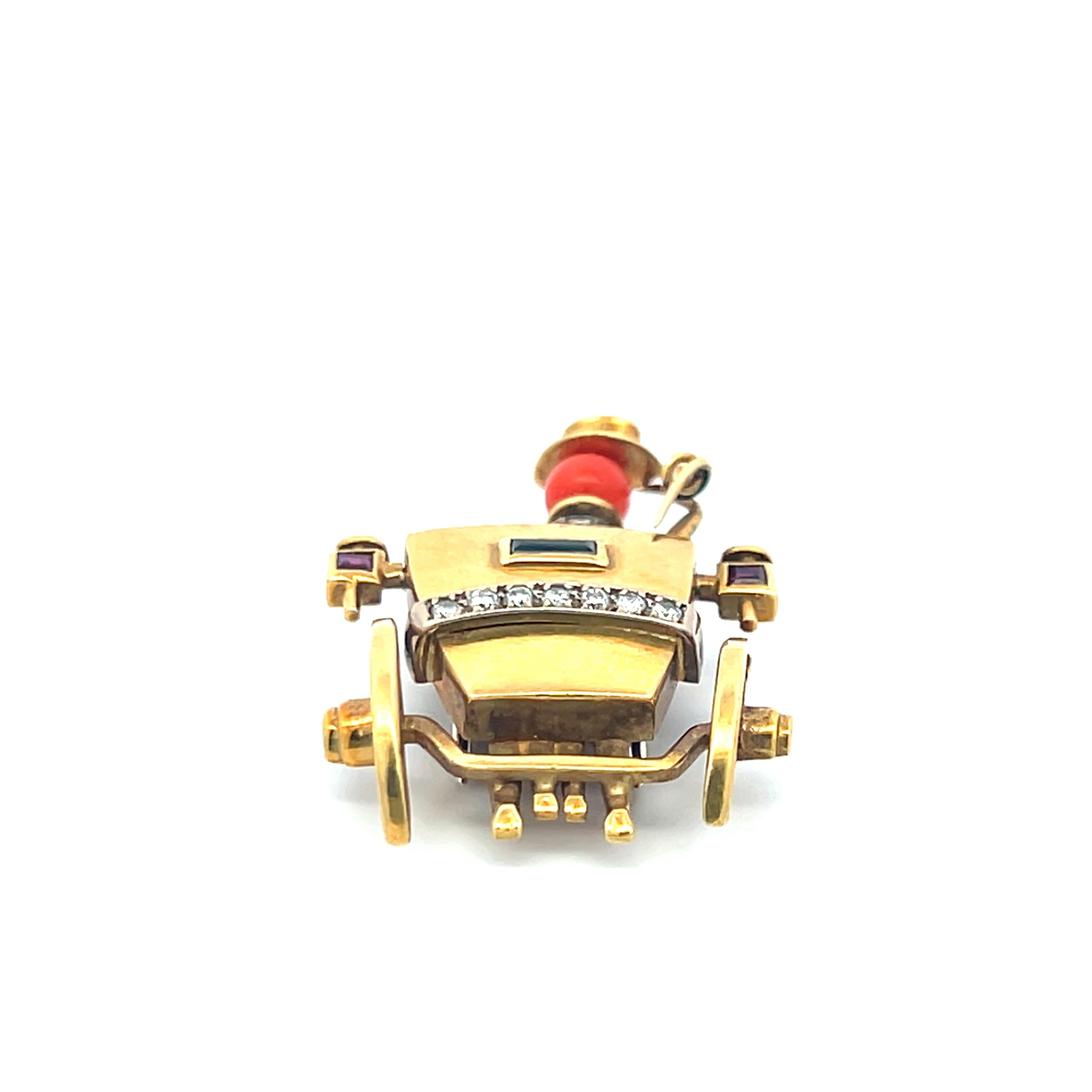 0.35 Carat Round Diamond 0.15 Carat Sapphire 0.10 Carat Ruby 18K YG Pin Brooch