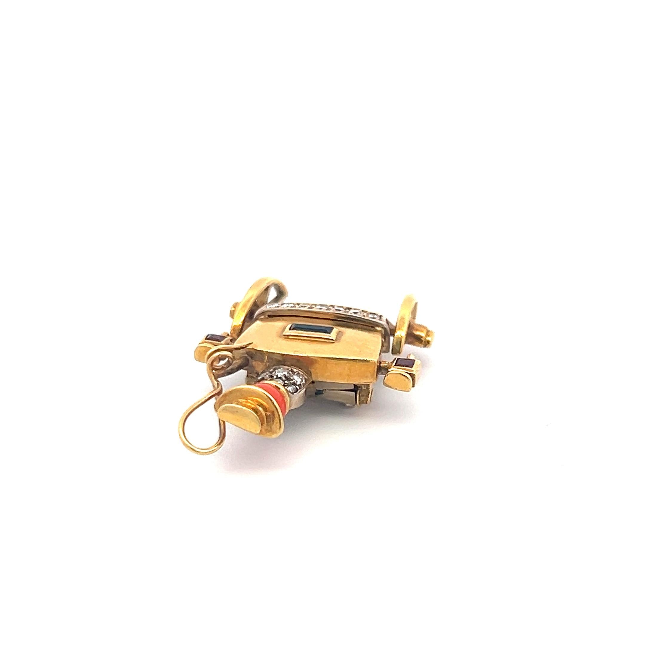 18K YG Pin Brooch with 0.35ct Round Diamonds 0.15ct Sapphire & Multi Gemstones