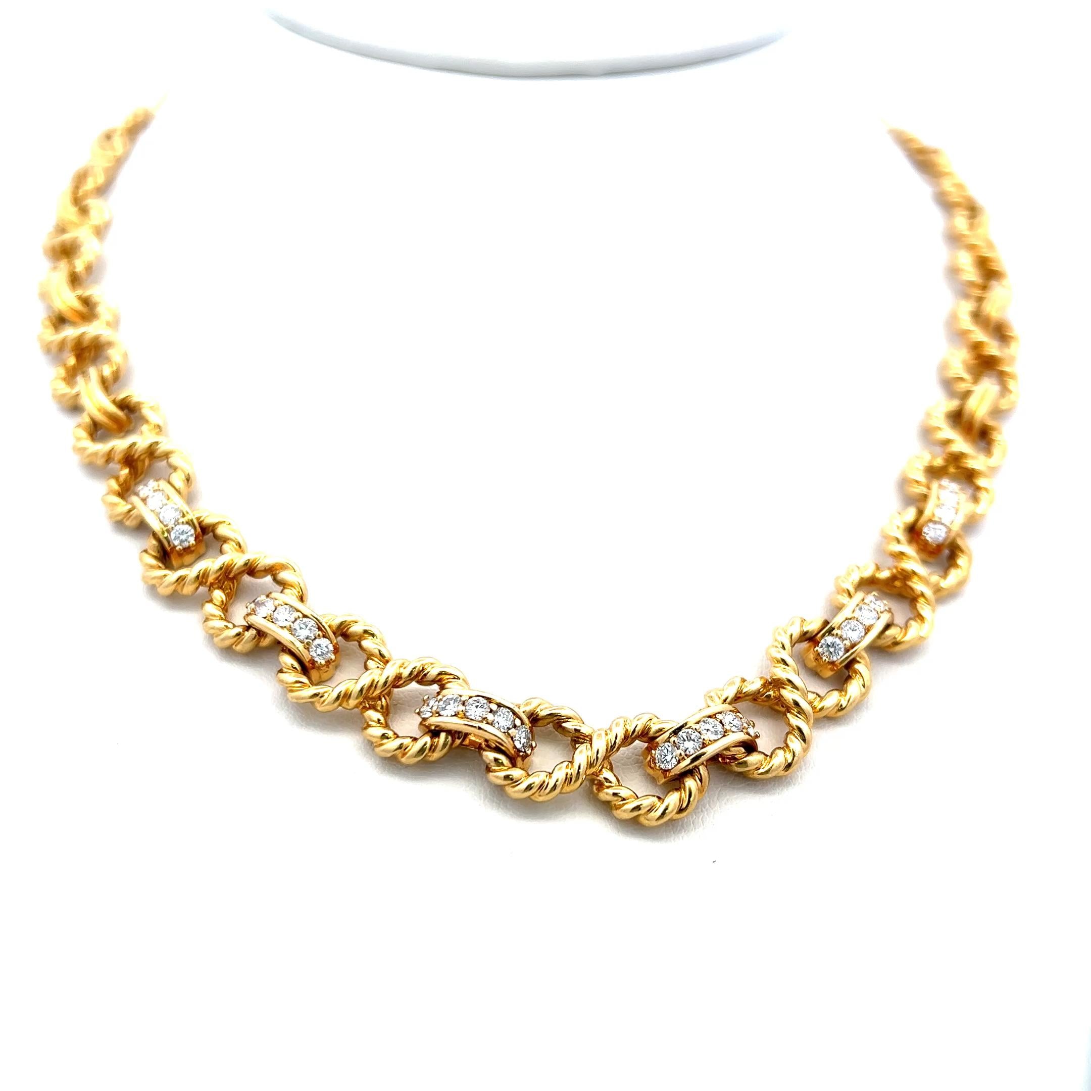 Tiffany & Co 1.50 Carat Round Diamond 18 Karat Yellow Gold Link Necklace