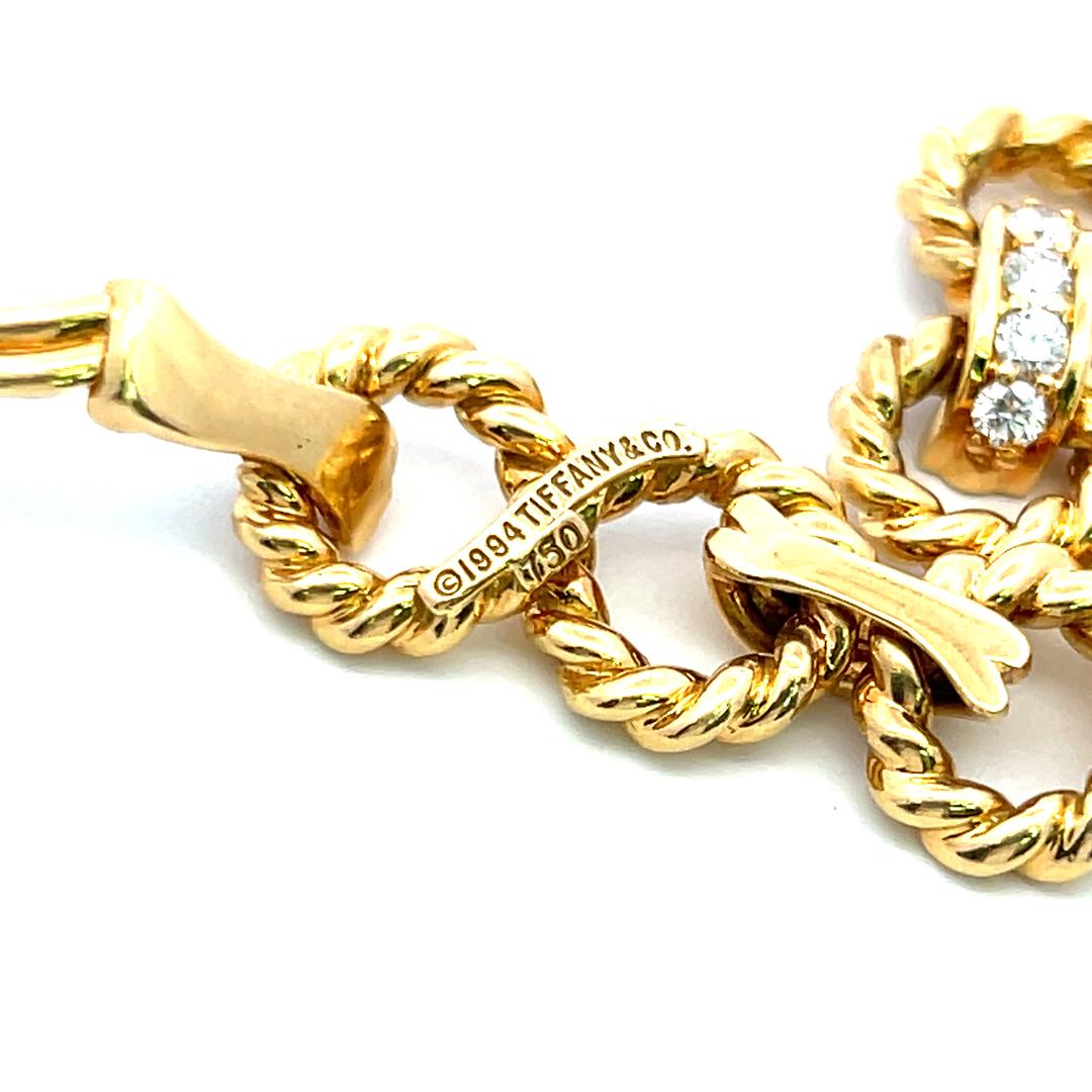 Tiffany & Co 1.50 Carat Round Diamond 18 Karat Yellow Gold Link Necklace